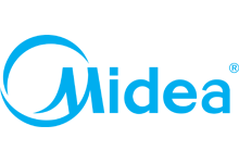 Логотип Midea — известного глобального бренда, специализирующегося на производстве бытовой и климатической техники, символизирующий инновации, качество и надежность в области кондиционеров и систем отопления.